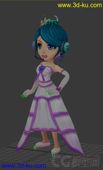 3D打印模型Q版女生穿裙子，低模免费带绑定的图片