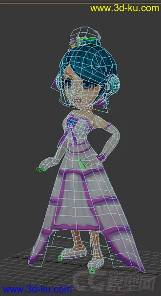 3D打印模型Q版女生穿裙子，低模免费带绑定的图片