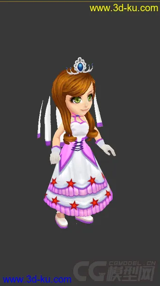 3D打印模型Q版女生穿裙子，低模免费带绑定的图片