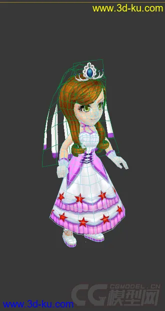 3D打印模型Q版女生穿裙子，低模免费带绑定的图片