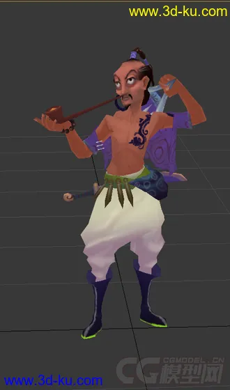 3D打印模型古代男人，抽烟，低模免费，有绑定动画的图片