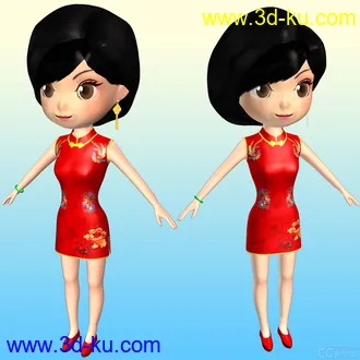 3D打印模型卡通旗袍女孩角色的图片