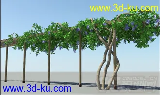 3D打印模型原创写实紫藤花架精模，带贴图的图片