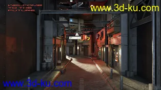 3D打印模型Sci-Fi Black Market Alley科幻黑市巷街道建筑，路灯,商店的图片