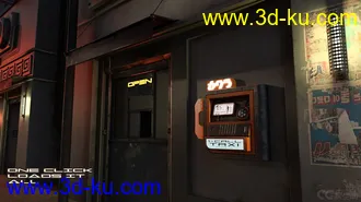 3D打印模型Sci-Fi Black Market Alley科幻黑市巷街道建筑，路灯,商店的图片