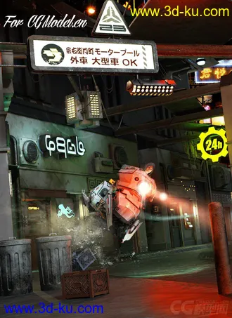 3D打印模型Sci-Fi Black Market Alley科幻黑市巷街道建筑，路灯,商店的图片