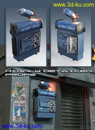 3D打印模型Sci-Fi Black Market Alley科幻黑市巷街道建筑，路灯,商店的图片