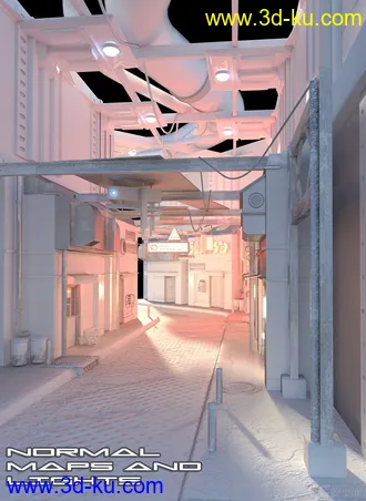 3D打印模型Sci-Fi Black Market Alley科幻黑市巷街道建筑，路灯,商店的图片