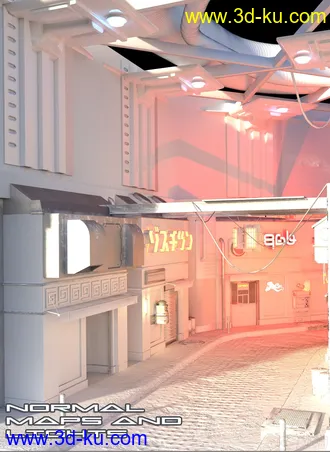 3D打印模型Sci-Fi Black Market Alley科幻黑市巷街道建筑，路灯,商店的图片