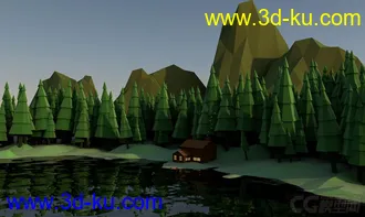3D打印模型低面场景 lowpoly 河边森林的图片