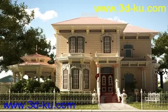 3D打印模型别墅 树 护栏 邮箱的图片