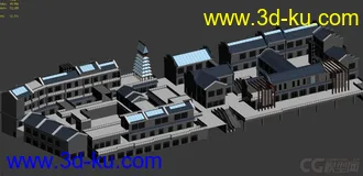 中式古建商业街建筑模型组团的图片