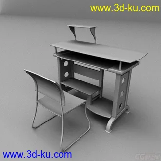 电脑桌和椅子，家用办公用模型。的图片