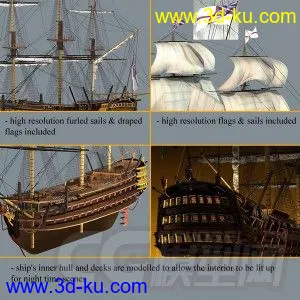 3D打印模型高精细节3D船模"胜利"号 海军舰艇的图片