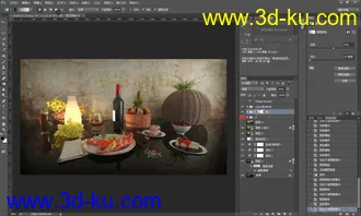 3D打印模型桌面_螃蟹_红酒_葡萄_樱桃_甜点_饮品_拼盘_水果_写实的图片