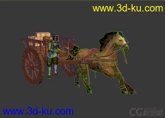 3D打印模型剑网三赶马车的人有马有车有人有绑定的图片