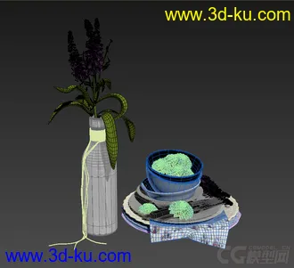 3D打印模型小摆件，高精，写实，瓶子，花，碗的图片