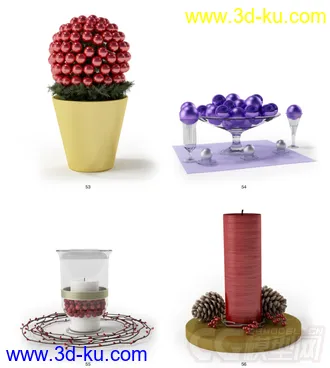 3D打印模型圣诞树-蜡烛-花环-袜子-烛台-花的图片