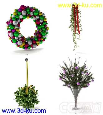 3D打印模型圣诞树-蜡烛-花环-袜子-烛台-花的图片