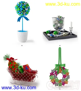 3D打印模型圣诞树-蜡烛-花环-袜子-烛台-花的图片