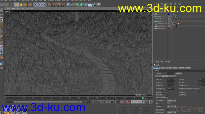 c4d场景 冬季雪山森林公路模型的图片1