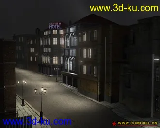 街道夜景-借站内模型做的材质的图片