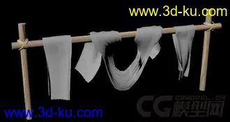 3D打印模型木制晾衣杆和白色床单的图片