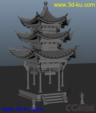 3D打印模型古代场景亭子 FBX文件的图片