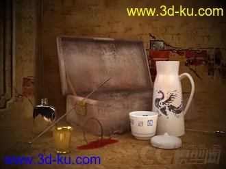 3D打印模型3d场景静物一角，有贴图的图片