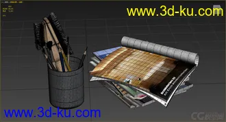 3D打印模型高精小摆件，写实，书本，笔，刷子的图片