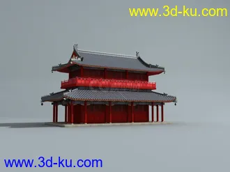3D打印模型两层三间歇山建筑的图片