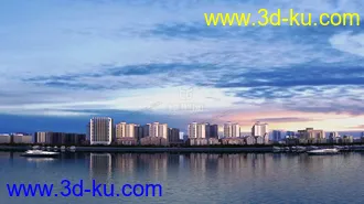 3D打印模型水面看建筑的场景，天空是动态序列，可以直接用来替换建筑的图片