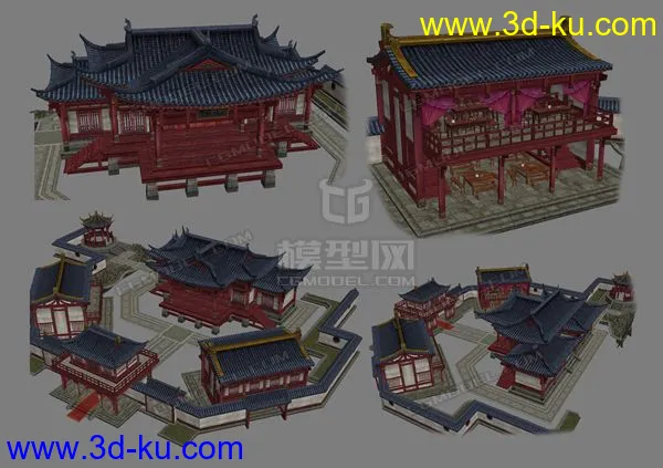 网游手绘中国风古代建筑四合院模型的图片1