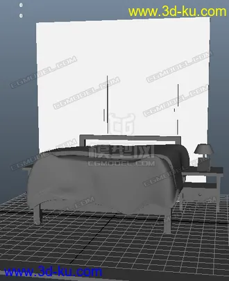 3D打印模型一张床，两个床头柜。一个台灯，一个装饰墙的图片