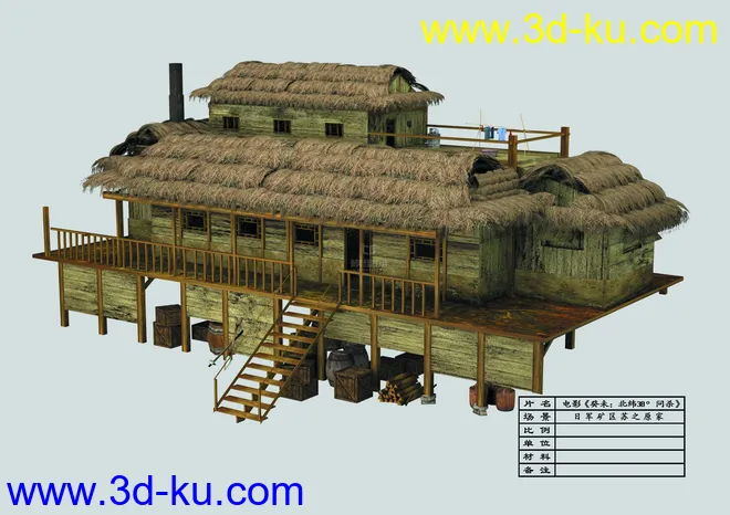 三十年代农民房子，茅草屋模型的图片1