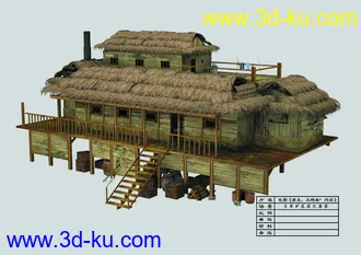 3D打印模型三十年代农民房子，茅草屋的图片
