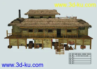 3D打印模型三十年代农民房子，茅草屋的图片