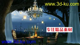 3D打印模型树下餐厅 夜景海滩的图片