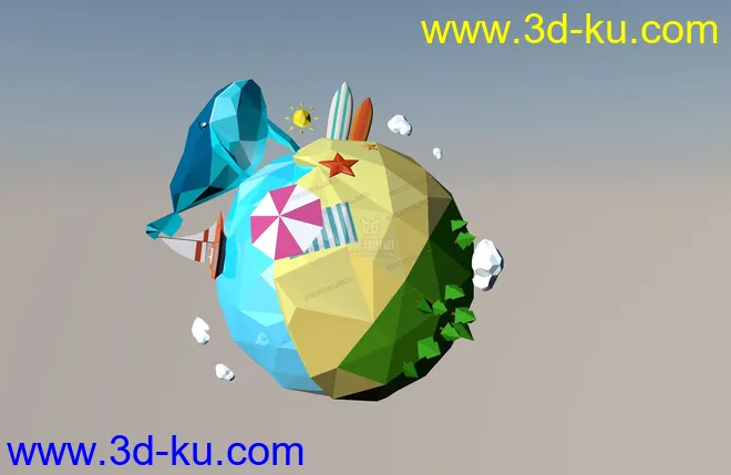 Low poly 风格 地球模型的图片1