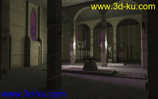 中世纪室内建筑套件模型 祭台 骑士石像 墙壁石柱 烛台的图片14