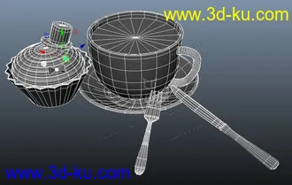 3D打印模型杯子 杯子蛋糕 刀叉的图片