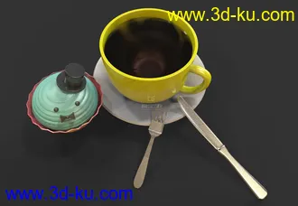 3D打印模型杯子 杯子蛋糕 刀叉的图片