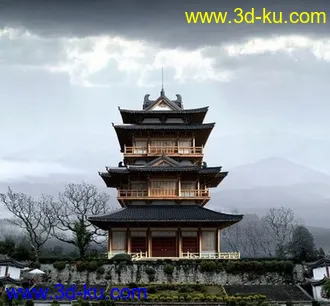 3D打印模型中式阁楼，偏点日式的图片