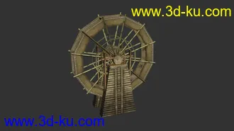 3D打印模型东方古建，低面数配楼，水车，船，帆桥，房子，酒店，城墙，城门，水车等的图片
