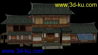 3D打印模型东方古建，低面数配楼，水车，船，帆桥，房子，酒店，城墙，城门，水车等的图片