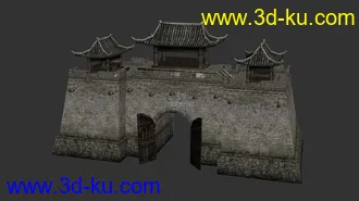 3D打印模型东方古建，低面数配楼，水车，船，帆桥，房子，酒店，城墙，城门，水车等的图片