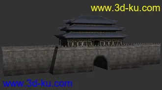 3D打印模型东方古建，低面数配楼，水车，船，帆桥，房子，酒店，城墙，城门，水车等的图片