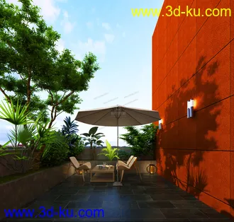 3D打印模型现代中式客厅欧式卧室带屋顶花园的图片