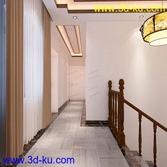 3D打印模型现代中式客厅欧式卧室带屋顶花园的图片