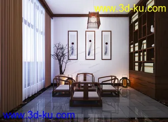 3D打印模型现代中式客厅欧式卧室带屋顶花园的图片